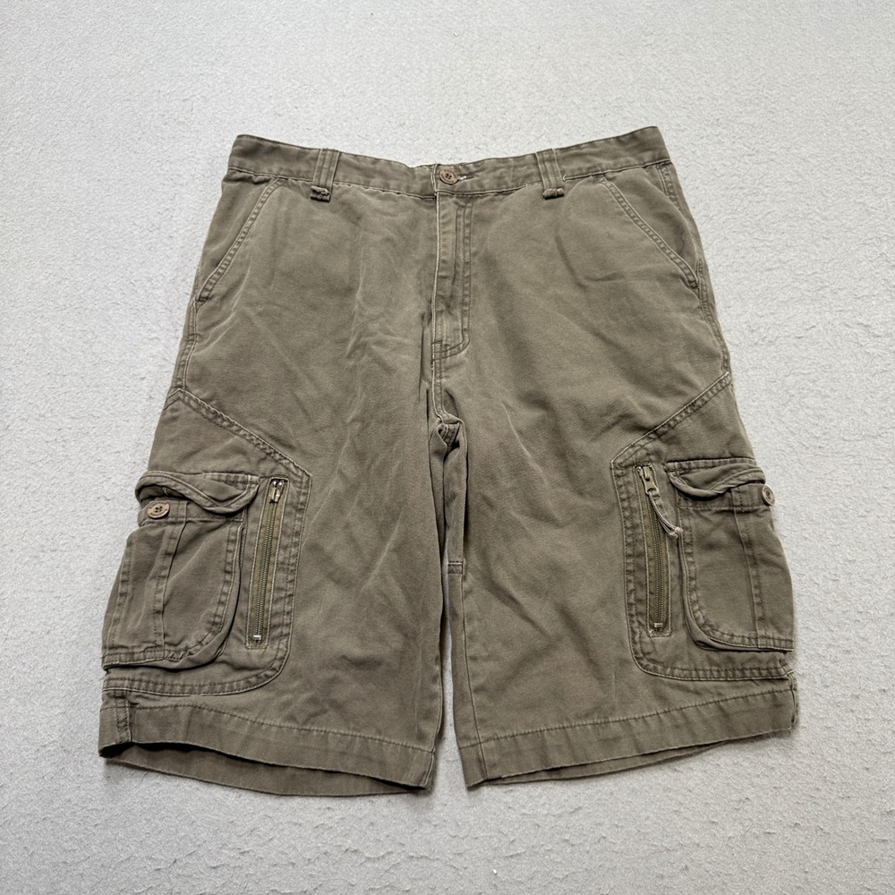 Kissmark Cargo Shorts Men's 36 Olive Green Cotton Relaxed Fit Utility Workwear